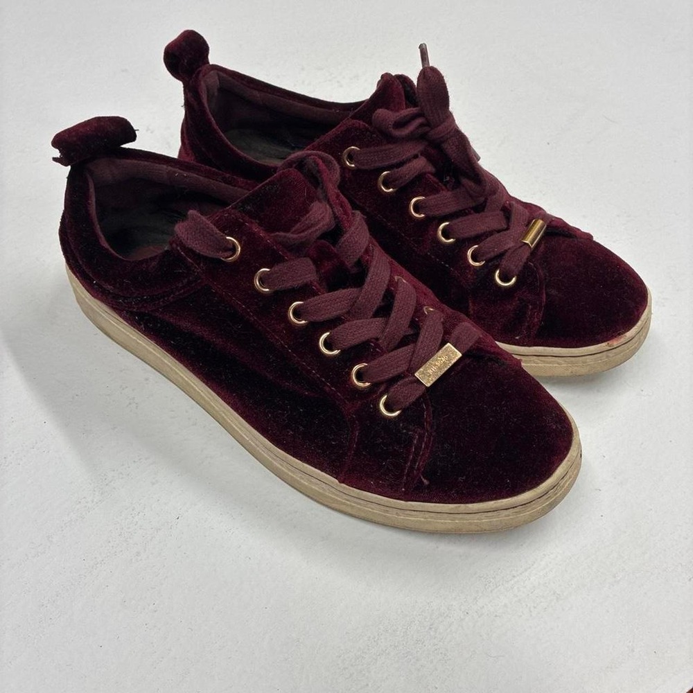 Earth Zag Velvet Lace Up Sneakers Burgundy Red Women 8B Low Top Shoes